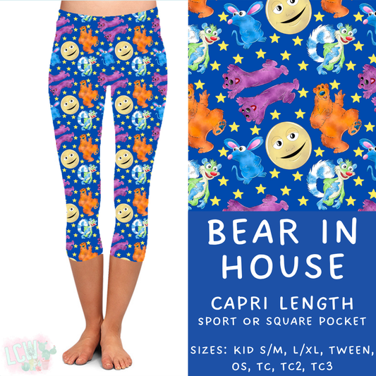 Ready To Ship - Bear in House Capri Length Leggings - TC Sport & Square Pocket