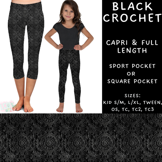 Ready to Ship - Black Crochet Capri Length Leggings - OS Sport Pocket