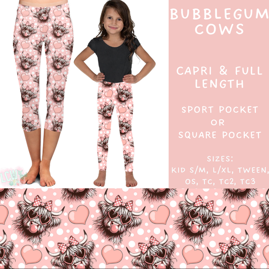 Ready To Ship - Bubblegum Cows Full and Capri Length Legging