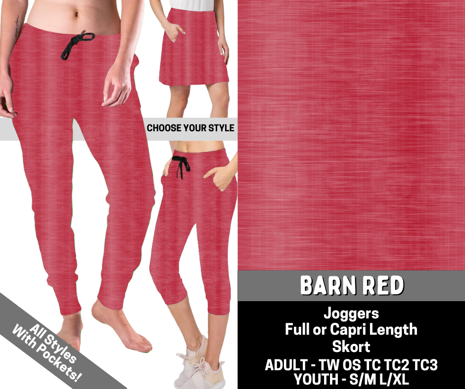 Preorder! Closes 6/15. ETA Sept. Barn Red Combo Jogger Lengths & Skort