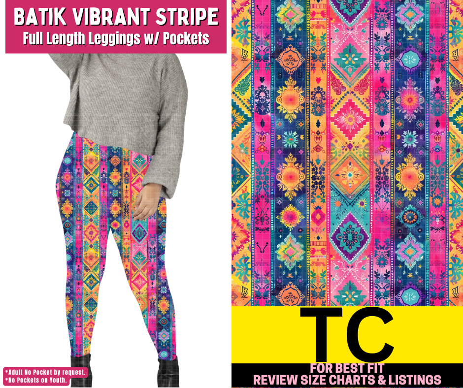 Batik Vibrant Stripe Full Length Leggings w/ Pockets