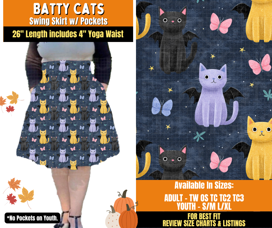 Preorder! Closes 7/16. ETA Oct. Batty Cats Swing Skirt