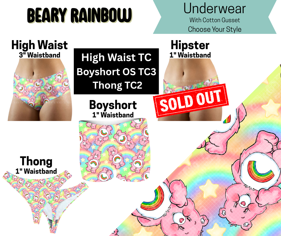 Beary Rainbow High Waist, Boyshort, & Thong Underwear
