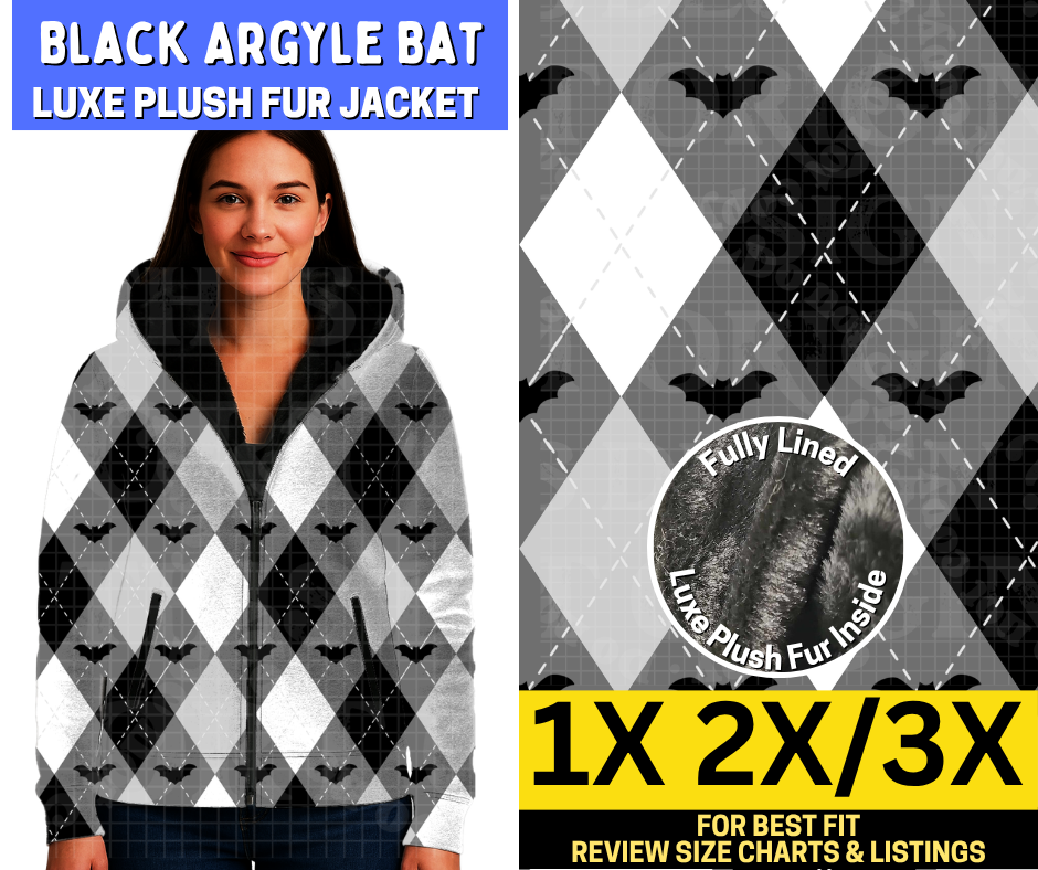 Black Argyle Bat Luxe Fur Jacket
