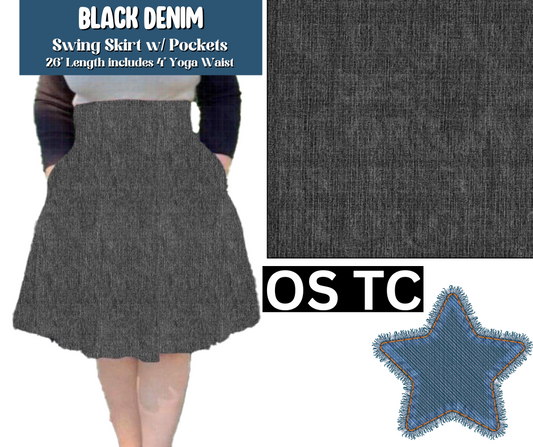 Black Denim Swing Skirt