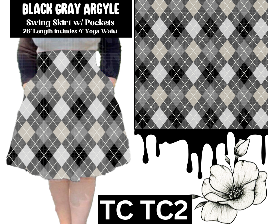 Black Gray Argyle Swing Skirt