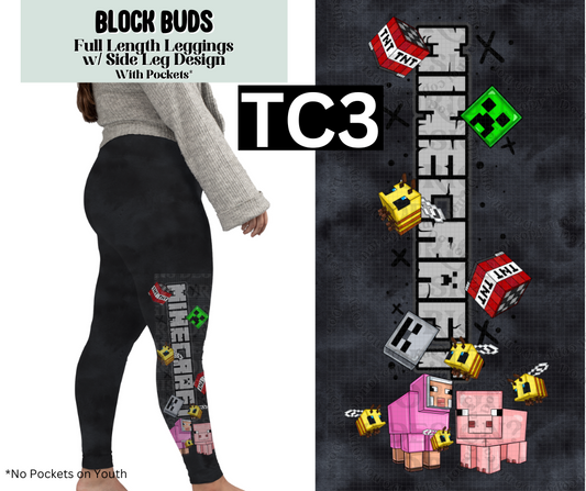 Block Buds Full Length Leggings w/ Side Leg Designs