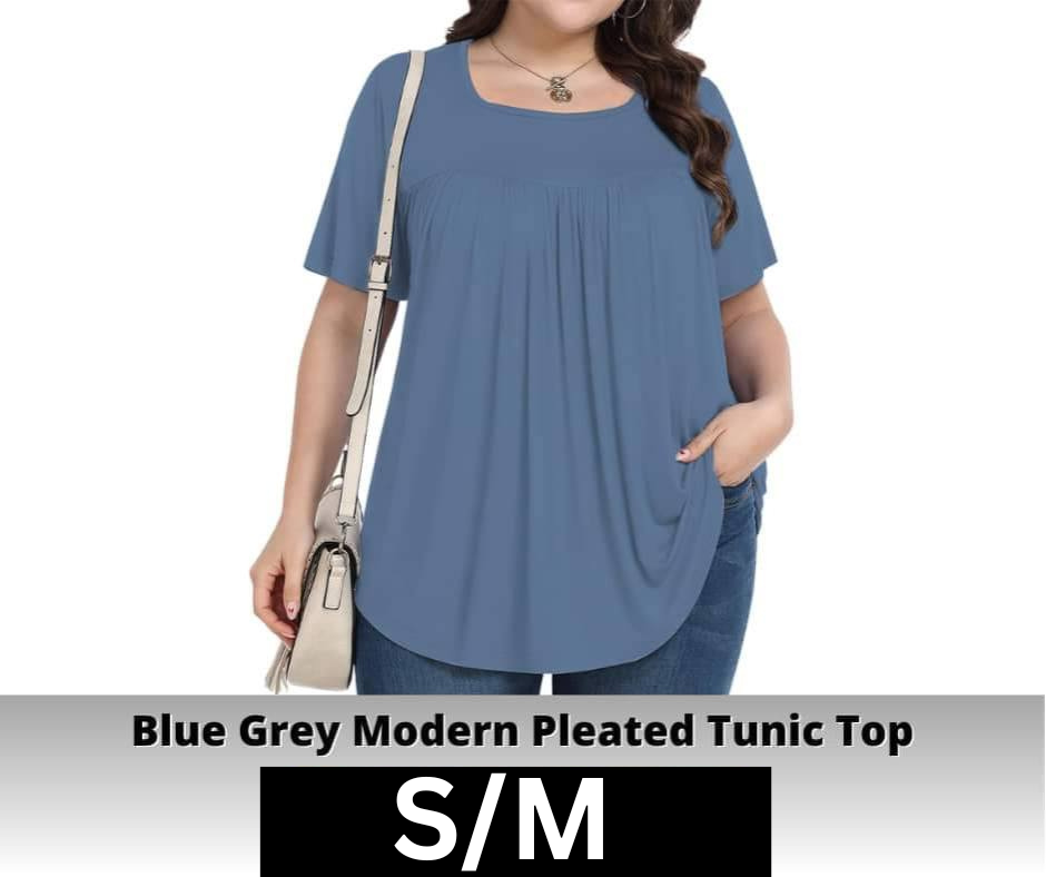 Blue Grey Pleated Tunic Top