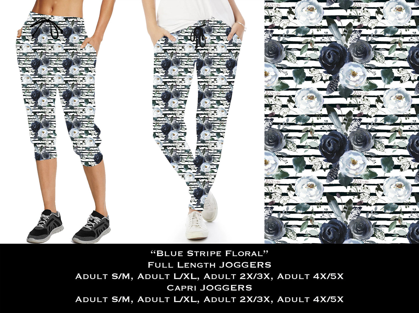 Blue Stripe Floral -  Capri Joggers