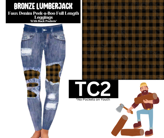 Bronze Lumberjack Faux Denim Full Length Peekaboo Leggings