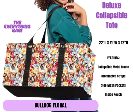 Bulldog Floral Collapsible Tote