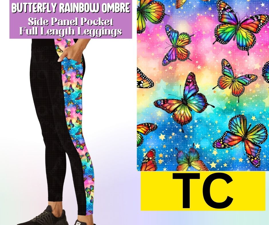 Butterfly Rainbow Ombre Side Panel Pocket Full Length Leggings
