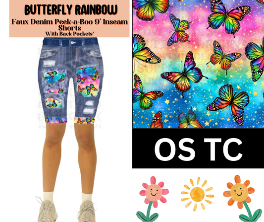 Butterfly Rainbow Faux Denim Jamaica Shorts