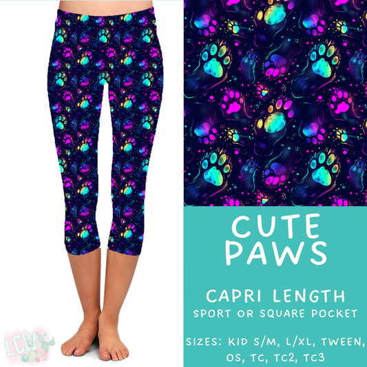 Ready to Ship - Cute Paws Capri Length Leggings - TC Sport Pocket