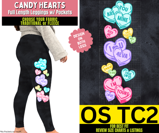 Candy Hearts Watercolor Leggings w/ Side Leg Designs