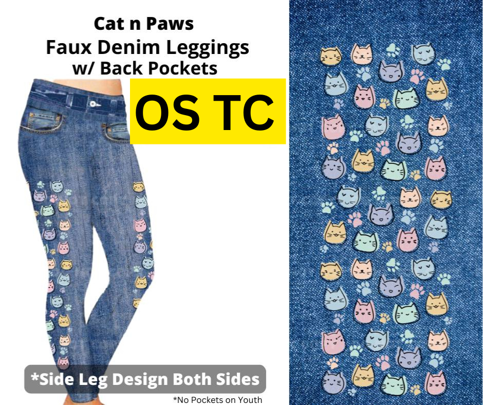 Cats n Paws Full Length Faux Denim w/ Side Leg Designs