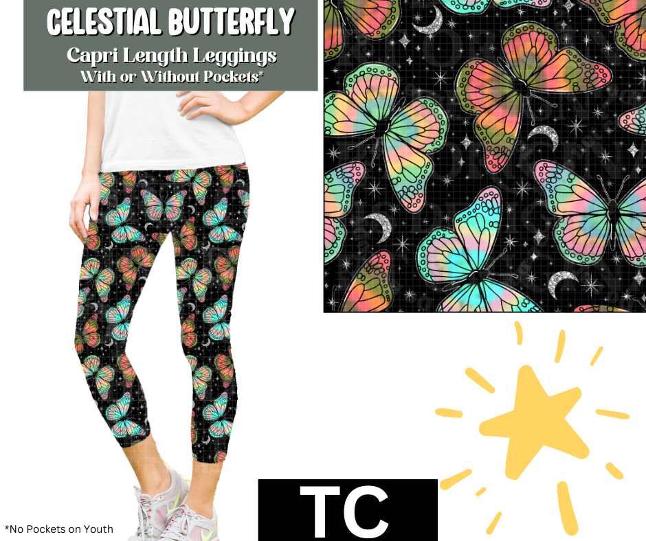 Celestial Butterfly Capri Length Leggings w/ Pockets