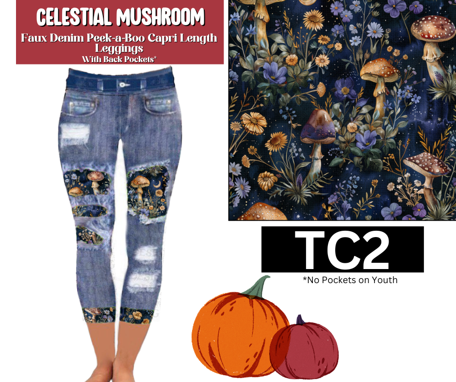 Celestial Mushroom Capri Faux Denim Peekaboo