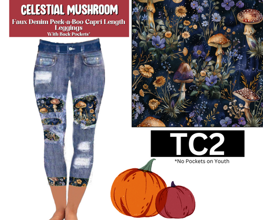 Celestial Mushroom Capri Faux Denim Peekaboo