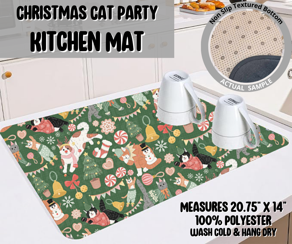 Christmas Cat Party Kitchen Mat