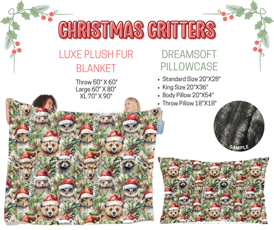 Preorder! Closes 9/3. ETA Dec. Christmas Critters Luxe Plush Fur Blanket and/or DreamSoft Pillowcase