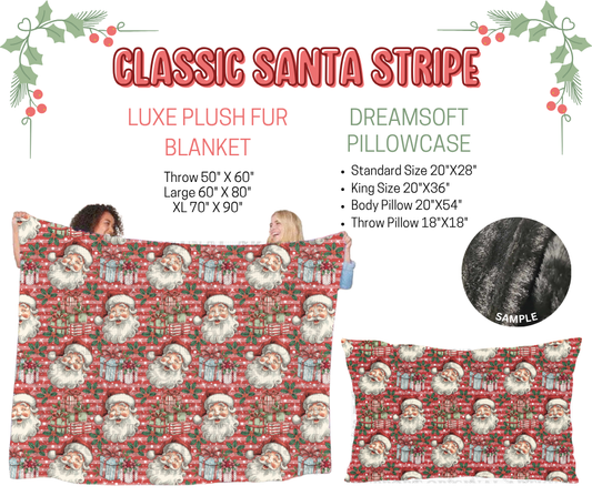 Preorder! Closes 9/3. ETA Dec. Classic Santa Stripes Luxe Plush Fur Blanket and/or DreamSoft Pillowcase