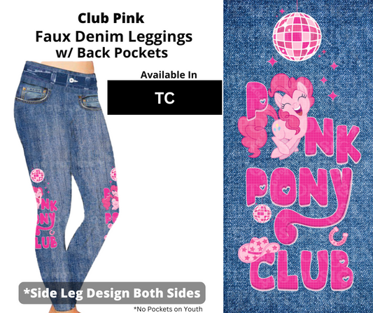 Club Pink Full Length Faux Denim w/ Side Leg Designs