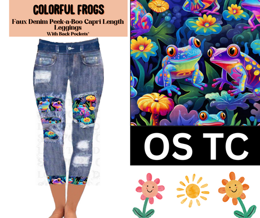 Colorful Frogs Capri Faux Denim Peekaboo