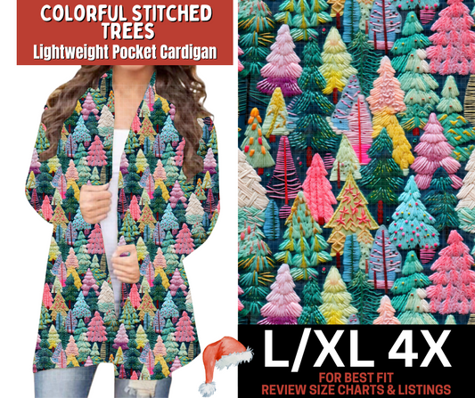 Colorful Stitched Trees Pocket Cardigan