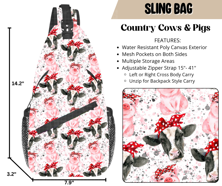 Country Cows & Pigs Sling Bag