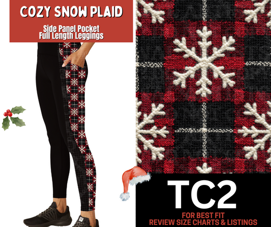 Cozy Snowman Plaid Side Panel Pocket Full Length Leggings