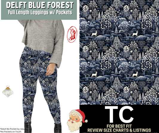 Delft Blue Forest Full Length Leggings w/ Pockets