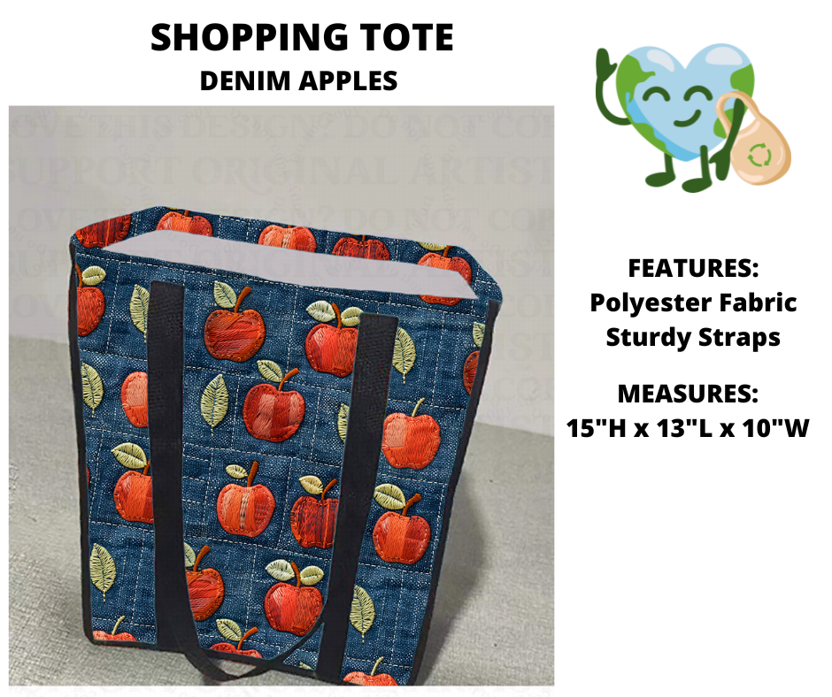 Denim Apples Shopping Tote