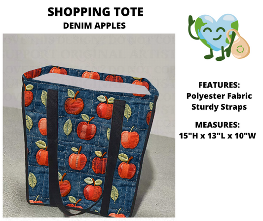 Denim Apples Shopping Tote