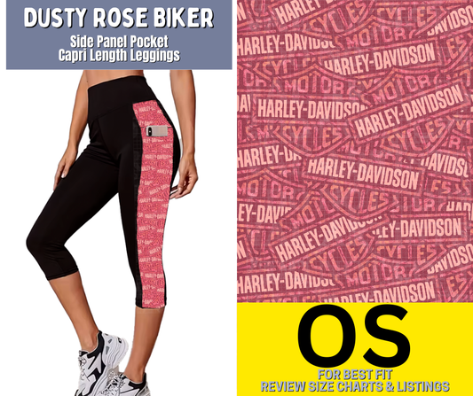 Dusty Rose Biker Side Panel Pocket Capri Length Leggings