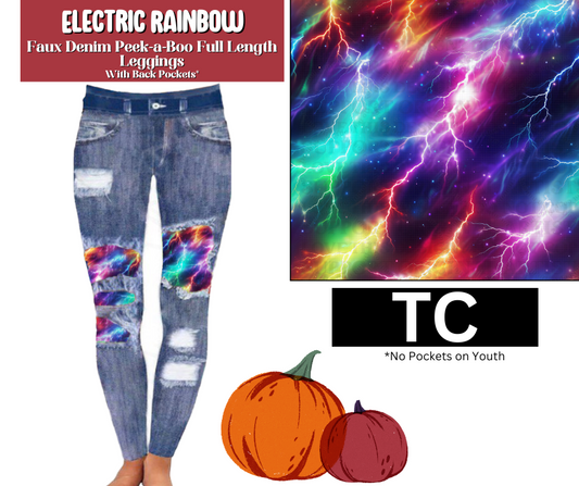 Electric Rainbow Faux Denim Full Length Peekaboo Leggings