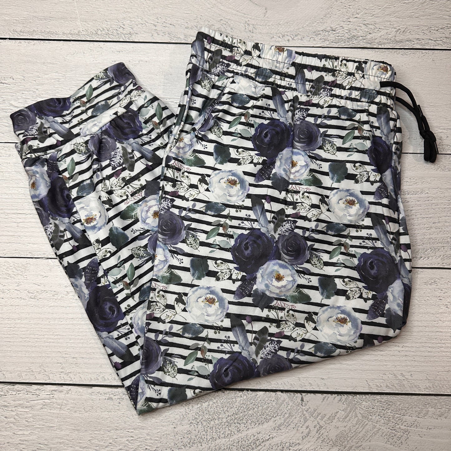 Blue Stripe Floral -  Capri Joggers
