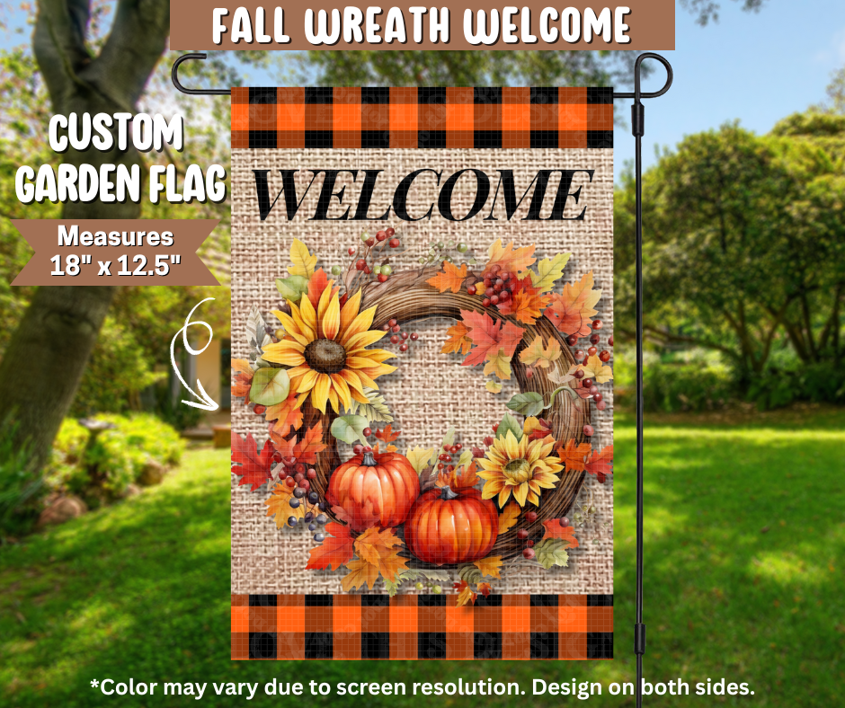 Fall Wreath Welcome Garden Flag