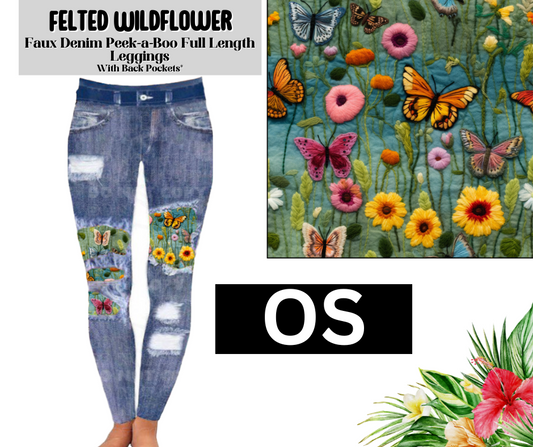 Felted Wildflower Faux Denim Full Length Peekaboo Leggings