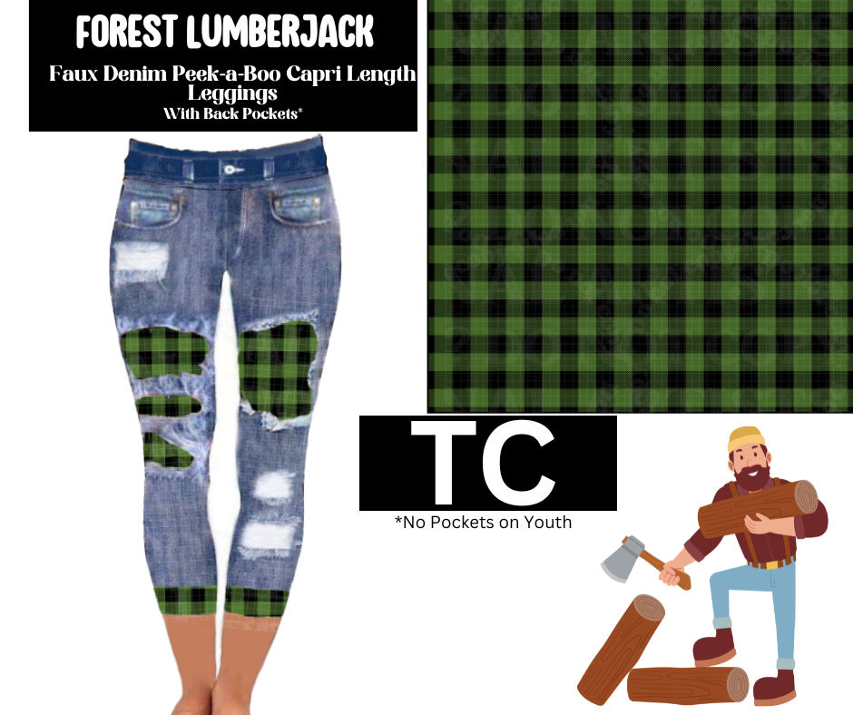 Forest Lumberjack Capri Faux Denim Peekaboo