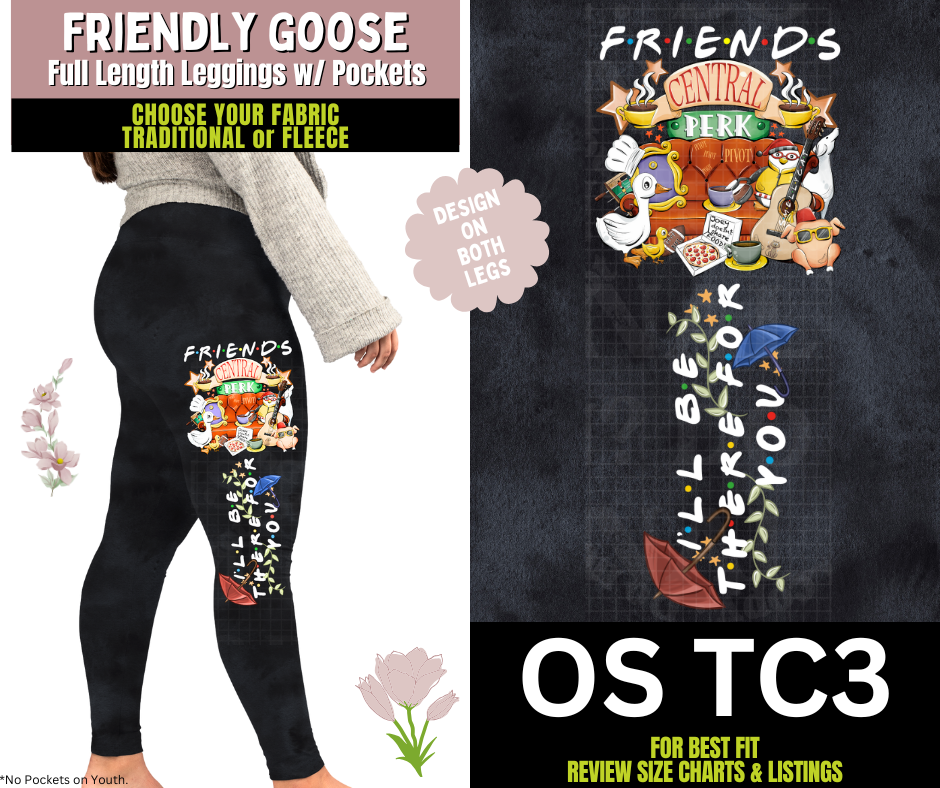 Friendly Goose Watercolor Leggings w/ Side Leg Designs Choose Fleece or Traditional
