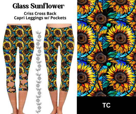 Glass Sunflower Criss Cross Capri w/ Pockets