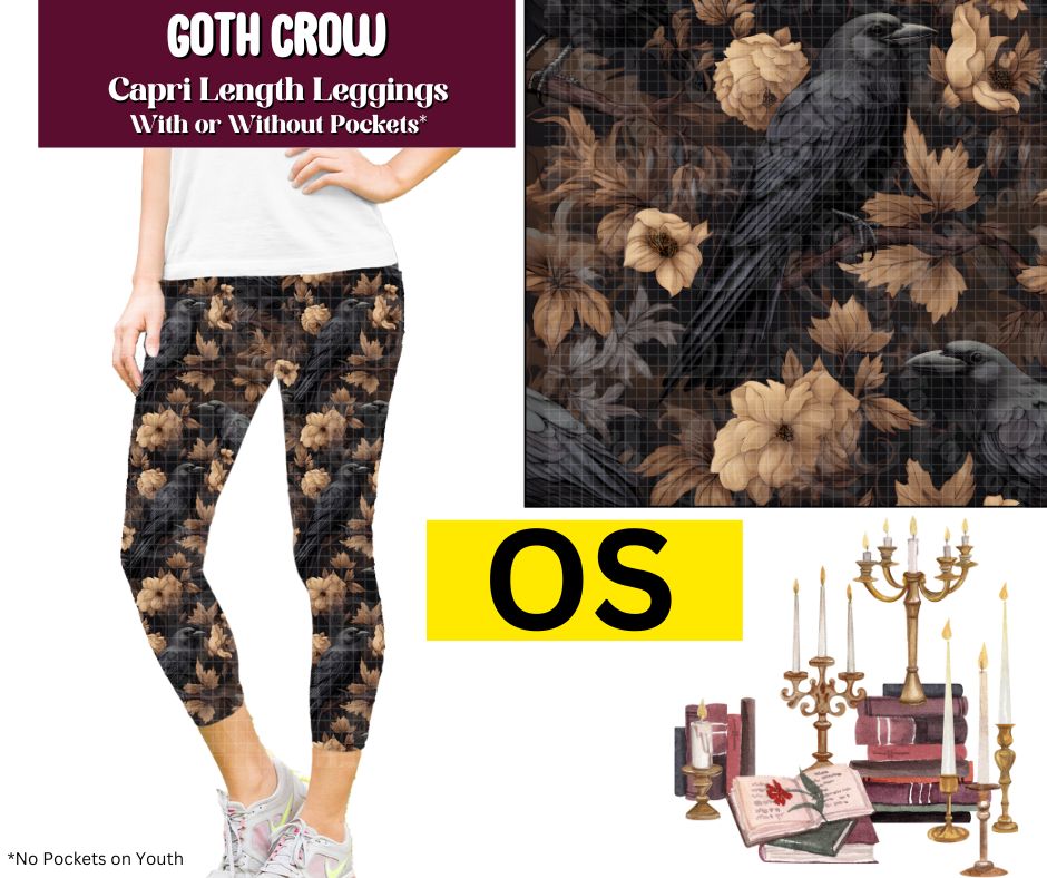 Goth Crow Capri Length Leggings w/ Pockets