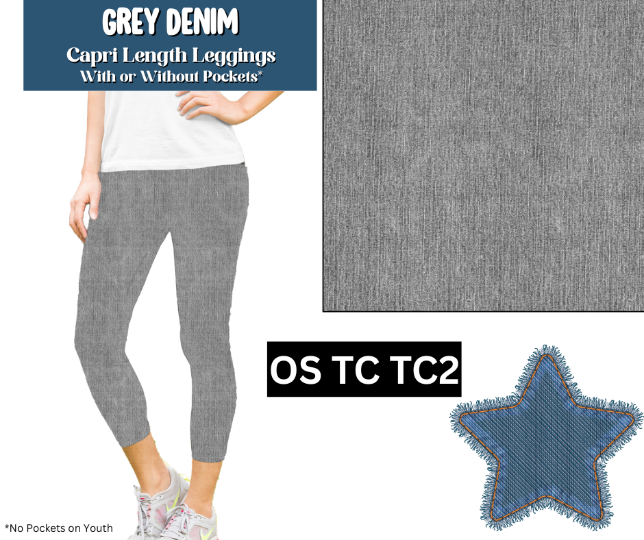 Grey Denim Capri Length Leggings w/ Pockets