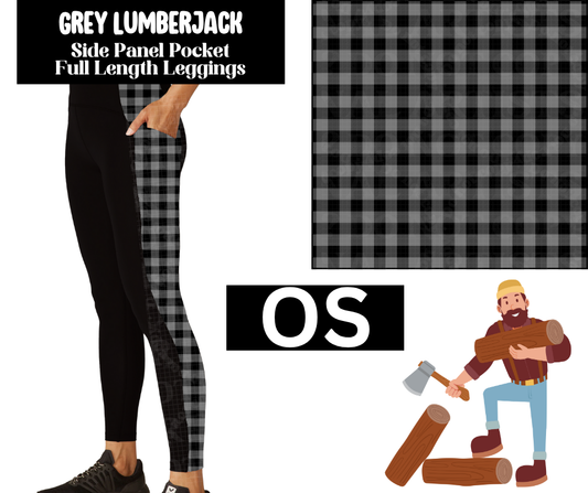 Grey Lumberjack Side Panel Pocket Full Length Leggings