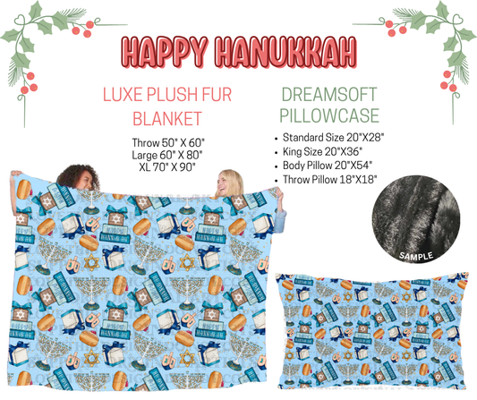 Preorder! Closes 9/3. ETA Dec. Happy Hanukkah Luxe Plush Fur Blanket and/or DreamSoft Pillowcase