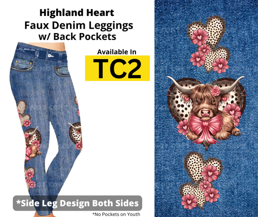 Highland Heart Full Length Faux Denim w/ Side Leg Designs