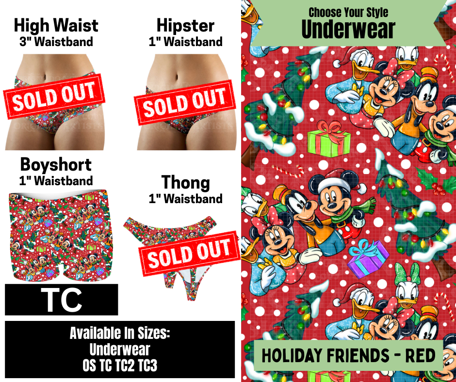 Holiday Friends - Red  Boyshort Underwear