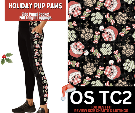 Holiday Pup Paws Side Panel Pocket Full Length Leggings