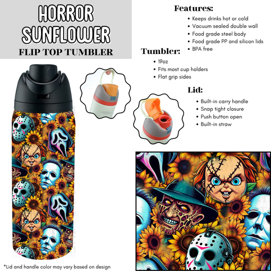 Horror Sunflower Flip Top Tumbler